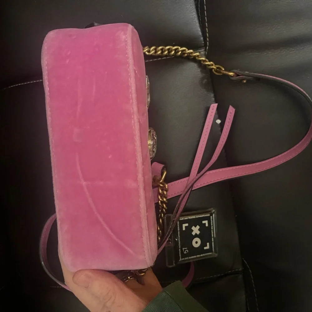 Gucci Pink Velvet Marmont Mini Crossbody Bag with Gold and Crystal Details
